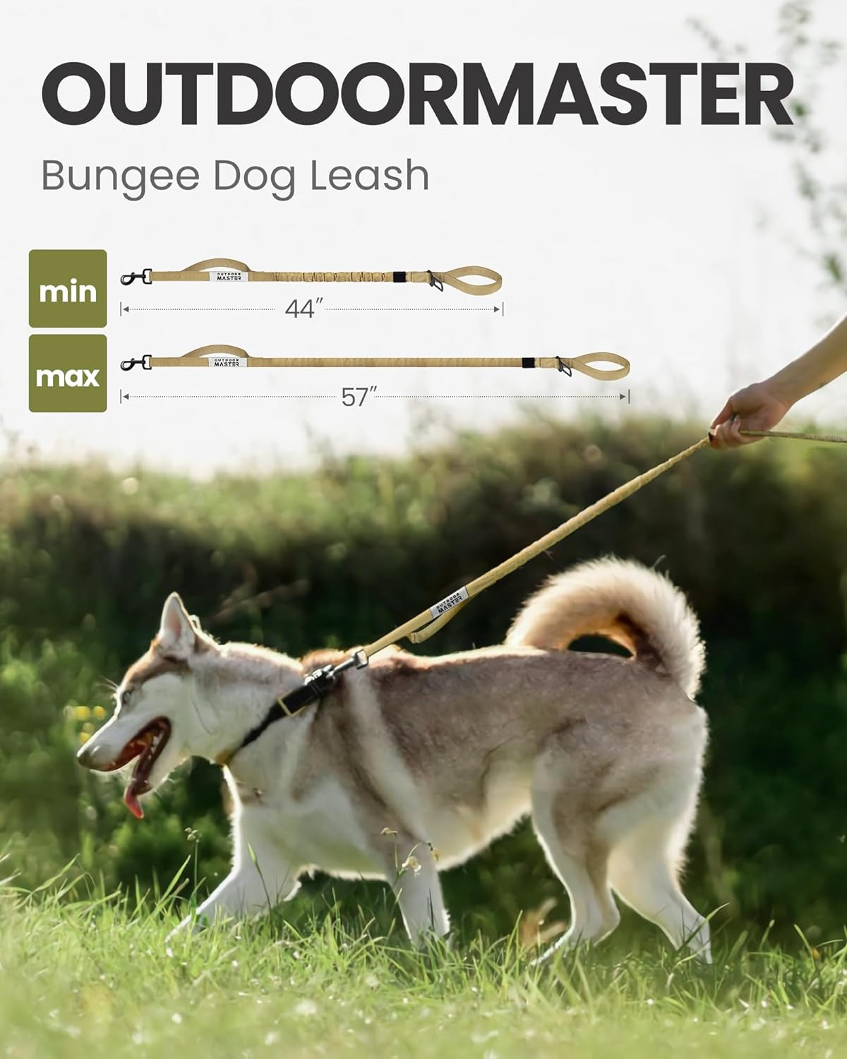 Bungee Dog Leash, Heavy Duty Dog Leash with Shock Absorption, 2 Padded Handles Training Leash, Improved Dog Safety and Comfort (Tan, 4 FT)