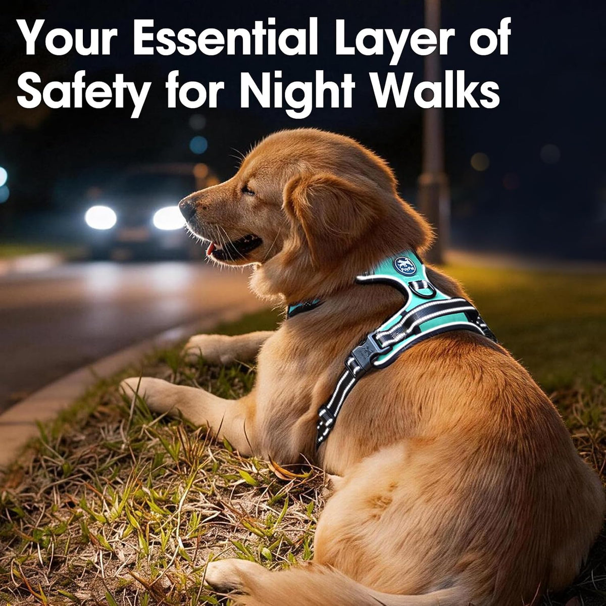 No Pull Dog Harness, Reflective Comfortable Vest Harness with Front & Back 2 Leash Attachments and Easy Control Handle Adjustable Soft Padded Pet Vest for Small Medium Large Dogs (Mint Blue,M)